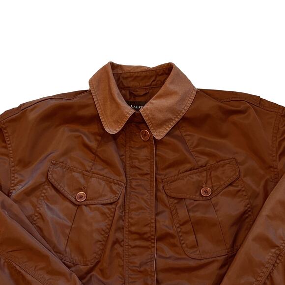 Ralph Lauren Utility Coat Womens S Brown Taffeta Nylon Jacket Drawstring Waist - Picture 3 of 15